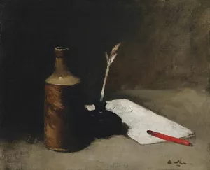 Still Life With Bottle, Inkpot And Letter by Germain-Theodore Ribot Oil Painting