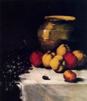 A Still Life With Apples And Grapes by Germain Theodure Clement Ribot Oil Painting