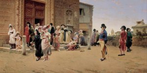 Leaving Church by German Alvarez Algeciras Oil Painting