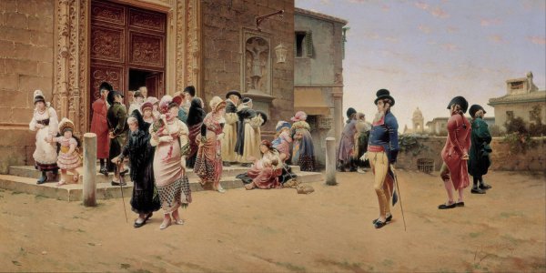 Leaving Church by German Alvarez Algeciras - Hand-Painted Oil Painting Reproduction