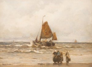 Fisher taking off by German Grobe Oil Painting