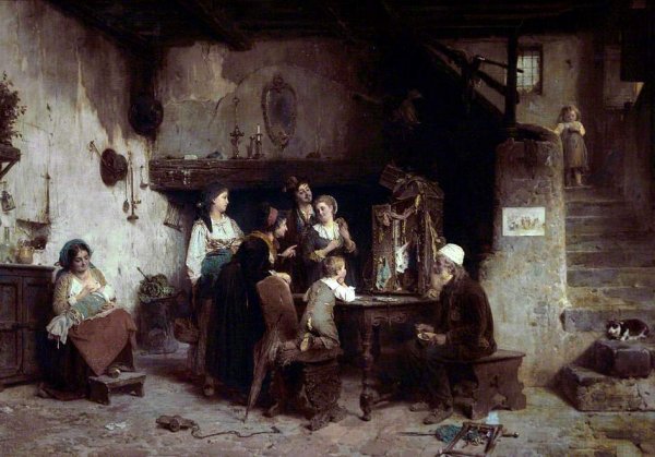 Domestic Scene  by Gerolamo Induno - Hand-Painted Oil Painting Reproduction