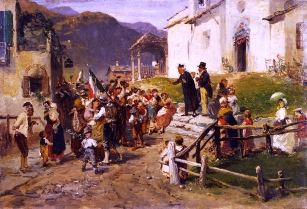 The Volunteers Bid Farewell by Gerolamo Induno - Hand-Painted Oil Painting Reproduction