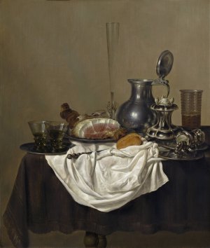 Still Life with Ham by Gerret Willemsz Heda Oil Painting