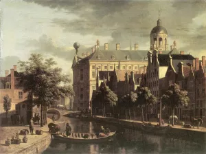 Amsterdam, the Nieuwezijds near the Bloemmarkt painting by Gerrit Adriaensz Berckheyde