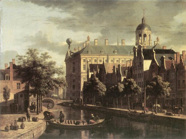 Amsterdam, the Nieuwezijds near the Bloemmarkt by Gerrit Adriaensz Berckheyde - Hand-Painted Oil Painting Reproduction