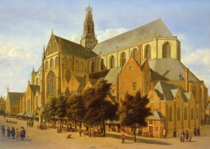 The Exterior of the Church of Saint Bavo in Harlem by Gerrit Adriaensz Berckheyde Oil Painting