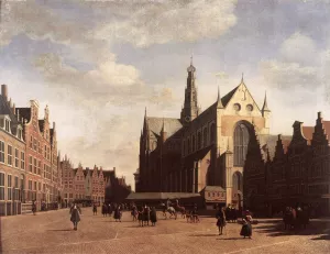 The Market Square at Haarlem with the St Bavo by Gerrit Adriaensz Berckheyde - Oil Painting Reproduction