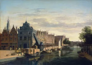 The Weigh-House and Crane on the Spaarne at Haarlem Oil painting by Gerrit Adriaensz Berckheyde