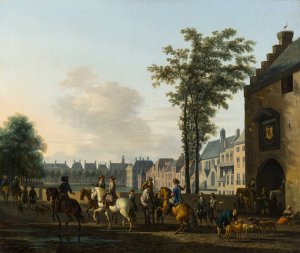 A Hunting Party near the Hofvijver in The Hague, seen from the Plaats by Gerrit Berckheyde Oil Painting