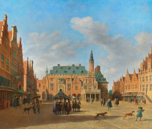 The Grote Markt in Haarlem with the Town Hall by Gerrit Berckheyde Oil Painting