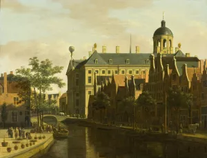 The Nieuwezijds Voorburgwal with the Flower and Tree Market in Amsterdam by Gerrit Berckheyde Oil Painting