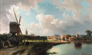 View of The Hague from the Delftse Vaart in the Seventeenth Century by Gerrit Berckheyde Oil Painting