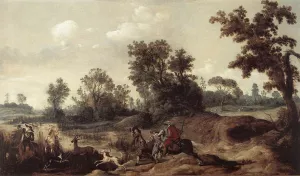 Stag Hunting in the Dunes by Gerrit Claesz Bleker - Oil Painting Reproduction