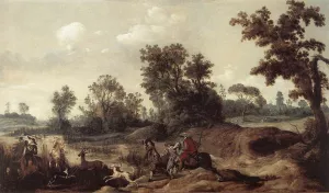 Stag Hunting in the Dunes Oil painting by Gerrit Claesz Bleker
