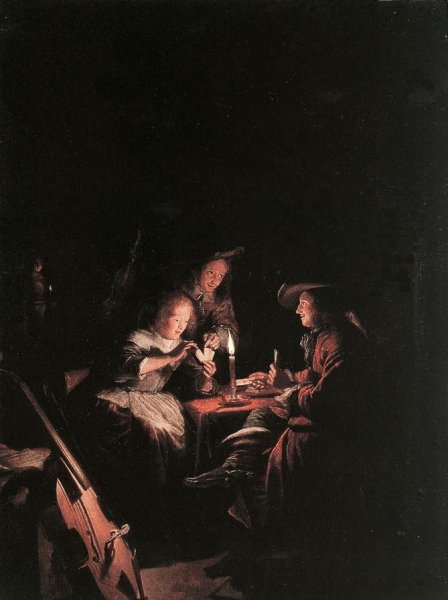 Main Product Photo of Cardplayers at Candlelight Painting by Gerrit Dou