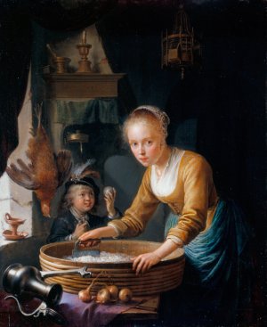 Girl Chopping Onions by Gerrit Dou Oil Painting