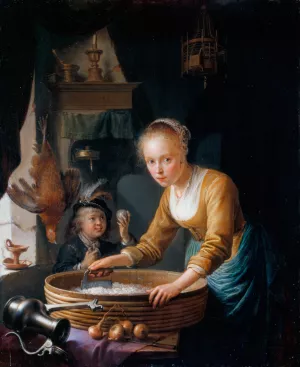 Girl Chopping Onions by Gerrit Dou Oil Painting