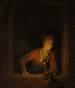 Girl with Burning Oil Lamp Oil painting by Gerrit Dou