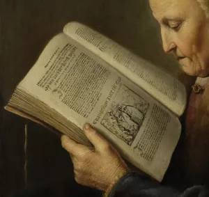 Old Woman Reading a Bible Detail Oil painting by Gerrit Dou