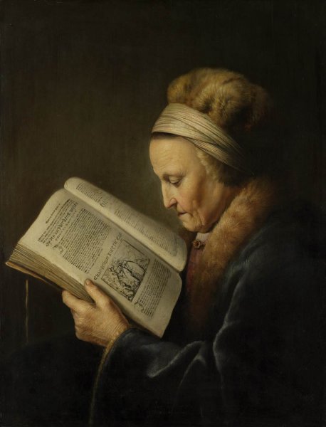 Main Product Photo of Old Woman Reading a Bible Painting by Gerrit Dou