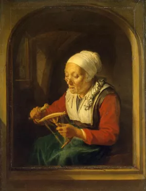 Old Woman Unreeling Threads by Gerrit Dou - Oil Painting Reproduction