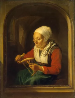 Old Woman Unreeling Threads Oil painting by Gerrit Dou