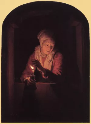 Old Woman with a Candle Oil painting by Gerrit Dou