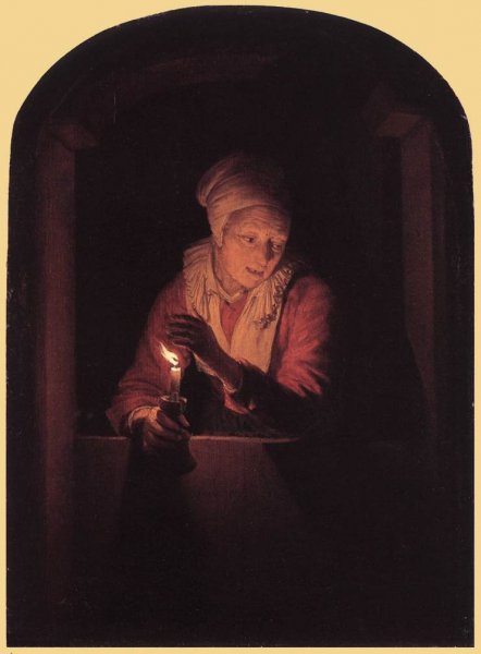 Main Product Photo of Old Woman with a Candle Painting by Gerrit Dou