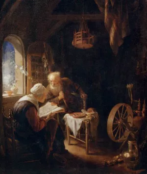 Reading the Bible Oil painting by Gerrit Dou