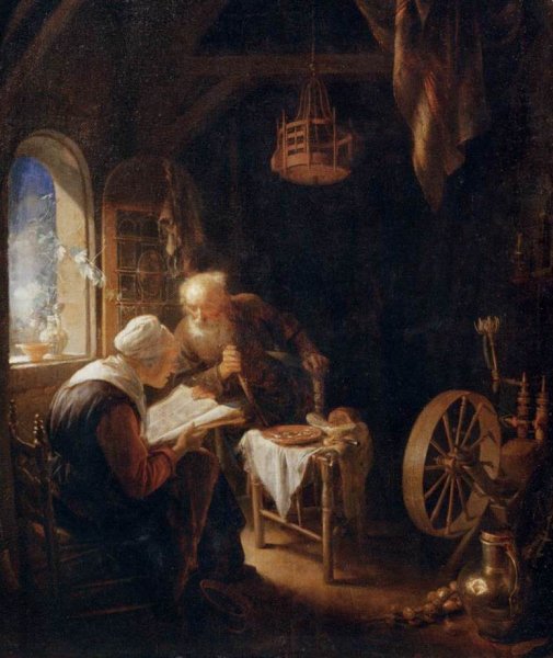 Main Product Photo of Reading the Bible Painting by Gerrit Dou