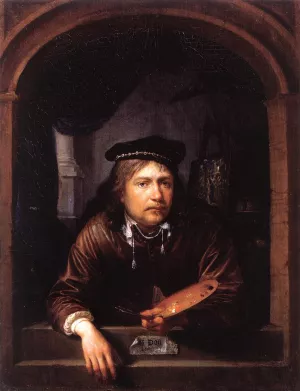 Self-Portrait in a Window painting by Gerrit Dou