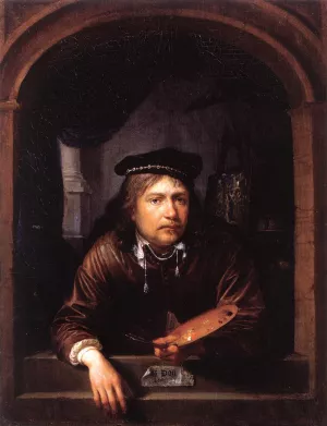 Self-Portrait in a Window Oil painting by Gerrit Dou