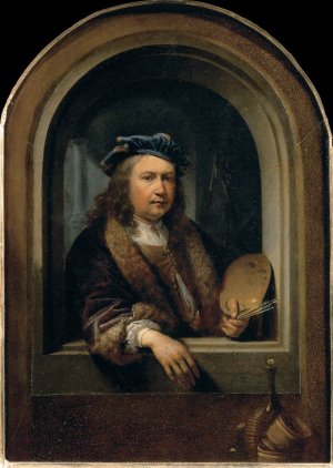 Self-Portrait with a Palette, in a Niche by Gerrit Dou Oil Painting