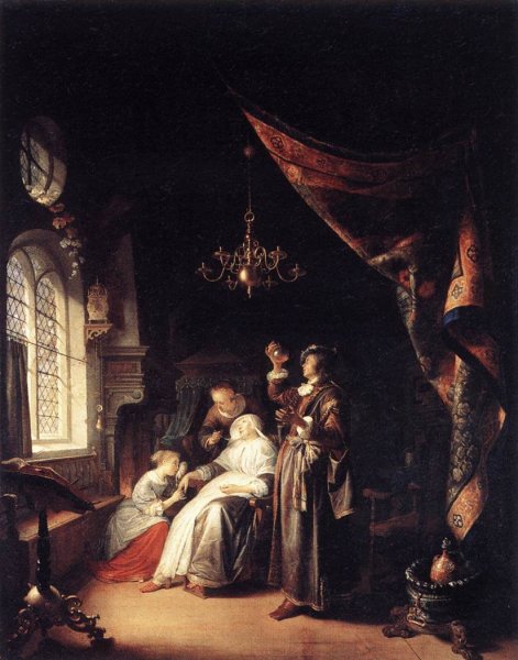 Main Product Photo of The Dropsical Woman Painting by Gerrit Dou