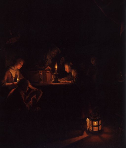 The Night School Detail by Gerrit Dou - Hand-Painted Oil Painting Reproduction