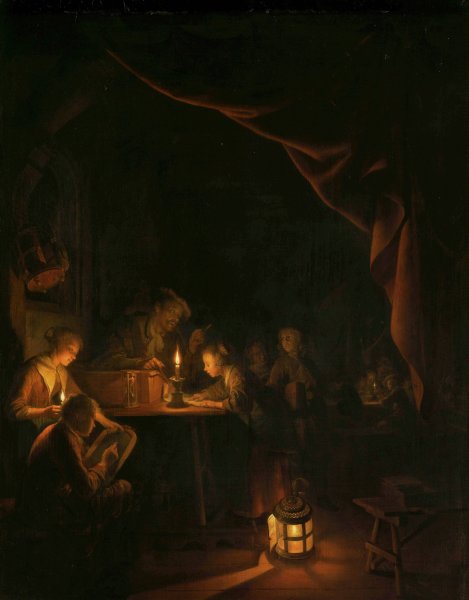 The Night School  by Gerrit Dou - Hand-Painted Oil Painting Reproduction