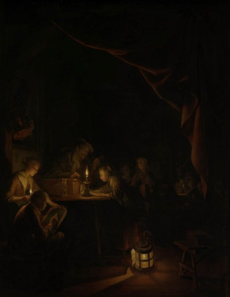 Main Product Photo of The Night School Painting by Gerrit Dou
