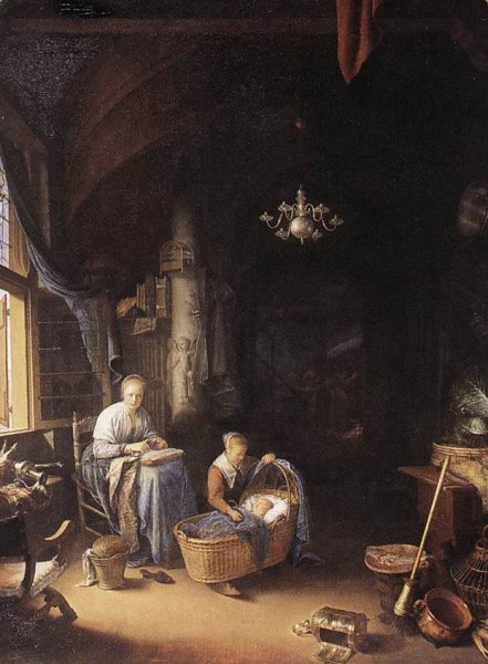 Main Product Photo of Young Mother Painting by Gerrit Dou