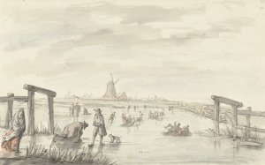 Wintergezicht te Boom, van het Zwarte Water bij Zwolle by Gerrit Grasdorp Oil Painting