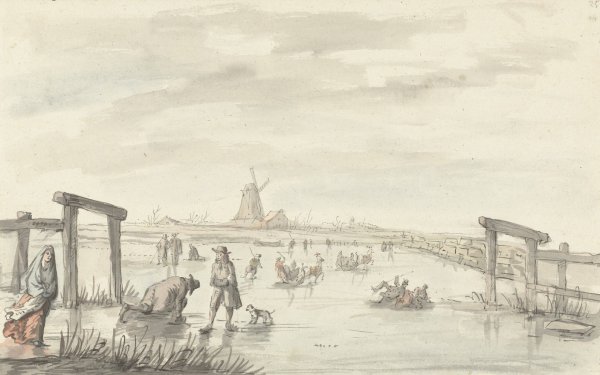 Main Product Photo of Wintergezicht te Boom, van het Zwarte Water bij Zwolle  Painting by Gerrit Grasdorp