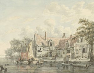 Boerenerf aan het water by Gerrit Hulseboom Oil Painting