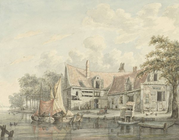 Main Product Photo of Boerenerf aan het water  Painting by Gerrit Hulseboom