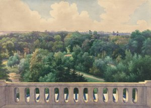 Boschbeek and Groenendaal; View from Turret towards fin du Haarlemmesmeer, Leiden, Bennenbrock, and Hillegom by Gerrit Jan Schouten Oil Painting