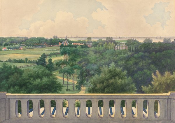 Boschbeek and Groenendaal; View from Turret towards Kamerlaan, Heernstede and Amsterdam by Gerrit Jan Schouten - Hand-Painted Oil Painting Reproduction
