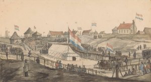 Eerstesteenlegging voor de Willemssluis, 1820 by Gerrit Lamberts Oil Painting