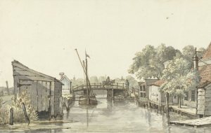 Gezicht van de Ringdijk op de Schulpbrug, ziende naar de Utrechtse zijde van de Amstel by Gerrit Lamberts Oil Painting