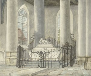 Grafmonument van Catharina Alida van der Dussen, in een kerk te Culemborg by Gerrit Lamberts Oil Painting
