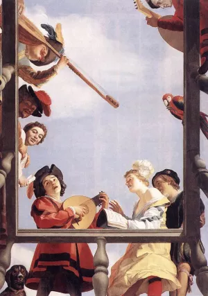 Musical Group on a Balcony by Gerrit Van Honthorst - Oil Painting Reproduction