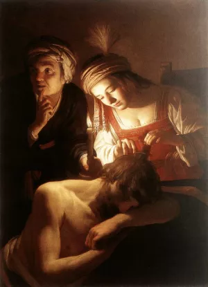 Samson and Delilah by Gerrit Van Honthorst - Oil Painting Reproduction